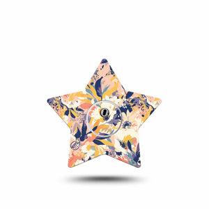 ExpressionMed Tinted Blooms Freestyle Libre 3 Star Shape Tape Single Tape and Single Sticker Orange Blue Painted Bouquet Patch CGM Design