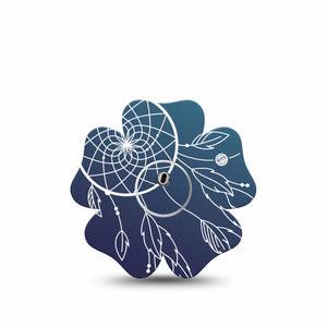 ExpressionMed Blue Dreamcatcher Freestyle Libre 3 and Libre 3 Plus Flower Shape Tape Single Tape and Single Sticker Artistic Charm Overlay Tape CGM Design