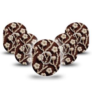 ExpressionMed Cozy Sweater Dexcom G7 Tape, Dexcom Stelo Glucose Biosensor System, 5-Pack Tape and 5-Pack Sticker Crochet Inspired Flowers, Overlay Tape CGM Design