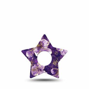 ExpressionMed Plum Gold Freestyle Libre 3 and Libre 3 Plus Star, Single Tape Gold outline flowers Best Covers for CGM