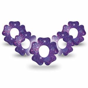ExpressionMed New Years Celebration Dexcom G7 Flower Shape Tape, Dexcom Stelo Glucose Biosensor System, 5-Pack Tape Purple Firework Celebration, Adhesive Tape CGM Design