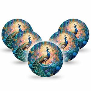 ExpressionMed Majestic Peacock Freestyle Libre, Libre 2 Plus, and Abbott Lingo, 5-Pack Tape and 5-Pack Sticker colorful feather print Accessories for Continuous Glucose Monitor