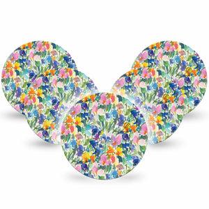 ExpressionMed Summer Fling Dexcom G7 Overpatch, Dexcom Stelo Glucose Biosensor System, 5-Pack Tape Watercolor Petal Garden,Blue Summer Florals, Overlay Tape CGM Design