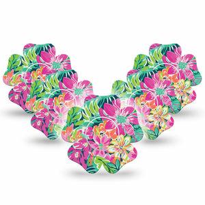 ExpressionMed Tropic Burst Freestyle Libre 2 and Libre 2 Plus Flower Shape Tape, Abbott Lingo, 5-Pack Tape and 5-Pack Sticker Island Burst, Plaster CGM Design