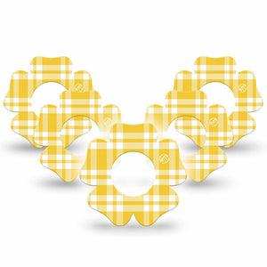 ExpressionMed yellow gingham Freestyle Libre, Libre 2 Plus, and Abbott Lingo Flower, 5-Pack Retro yellow plaid Sensor Cover for Continuous Glucose Monitor