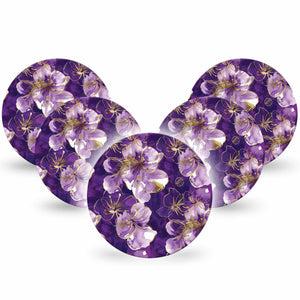 ExpressionMed Plum Gold Freestyle Libre, Libre 2 Plus, and Abbott Lingo OverPatch, 5-Pack Painted gold purple petals Best Covers for CGM