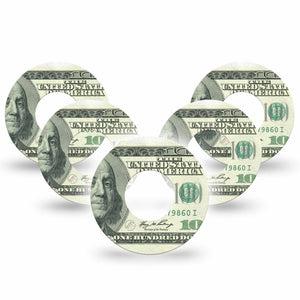 ExpressionMed Feeling $100 Freestyle Libre and Libre 2 Plus Tape, Abbott Lingo, 5-Pack Tape Playful Money Inspired, Fixing Ring Tape Continuous Glucose Monitor Design