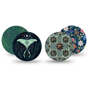 ExpressionMed Muted Mosses Variety Pack Freestyle Libre and Libre 2 Plus Overpatch, Abbott Lingo, 4-Pack Tape Variety, Autumn Fall Prints, Fixing Ring Patch CGM Design