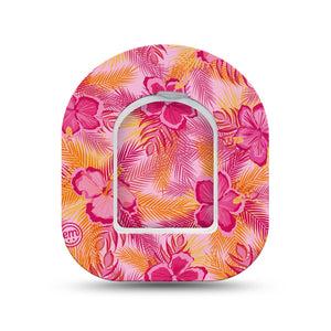 ExpressionMed Pink Hibiscus Omnipod Surface Center Sticker and Mini Tape Pink Florals Orange Stems Vinyl Sticker and Tape Design Pump Design