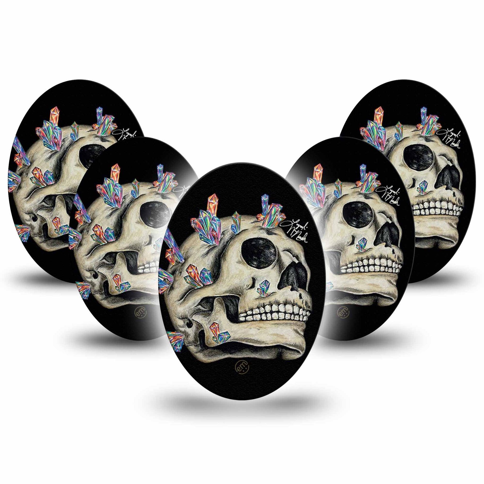 ExpressionMed Crystal Skulls Medtronic Guardian Enlite Universal Oval 5-Pack Magical Crystal Decorated Bonehead Overlay Tape Continuous Glucose Monitor Design