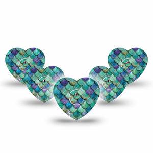 ExpressionMed Mermaid Scales Freestyle Libre 3 and Libre 3 Plus Heart, 5-Pack Tape and 5-Pack Sticker mermaid scale pattern Adhesive Patch for Continuous Glucose Monitor