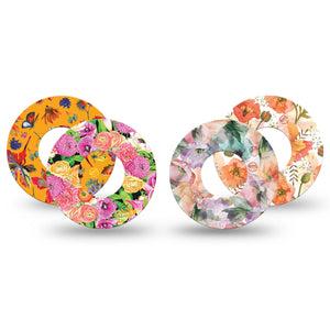 ExpressionMed Sunset Petals Variety Pack Freestyle Libre and Libre 2 Plus Tape, Abbott Lingo, 4-Pack Tape Variety Orange Pink Flowers, Fixing Ring Tape Continuous Glucose Monitor Design