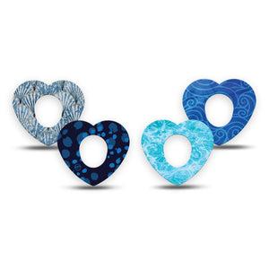 ExpressionMed Coastal Blues Dexcom G7 and Dexcom Stelo Glucose Biosensor System Heart, 4-Pack Tape nautical blue palette Fixing Ring Tape for Continuous Glucose Monitor