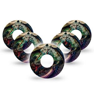 ExpressionMed Geo Dragon Infusion Set Tape 10-Pack Tape Gem-Colored Dragon, Overlay Patch Continuous Glucose Monitor Design
