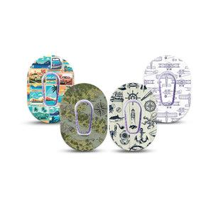 ExpressionMed Vintage Voyager Variety Pack Dexcom G6 Mini Tape, 4-Pack Tape and 4-Pack Stickers Variety Nautical Motifs, Adhesive Tape CGM Design