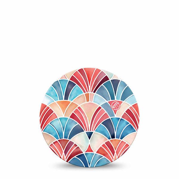 ExpressionMed Watercolor Fan Dexcom G7 and Dexcom Stelo Glucose Biosensor System OverPatch, Single Tape Red blue fan shape Adhesive Tape for CGM