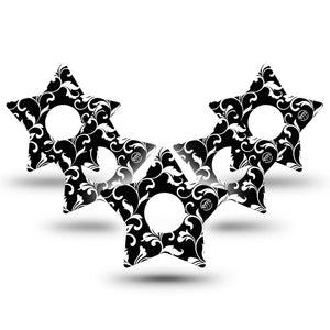 ExpressionMed Fleur de lis Freestyle Libre 3 Star Shape Tape 5-Pack Noir vine Plaster CGM Design