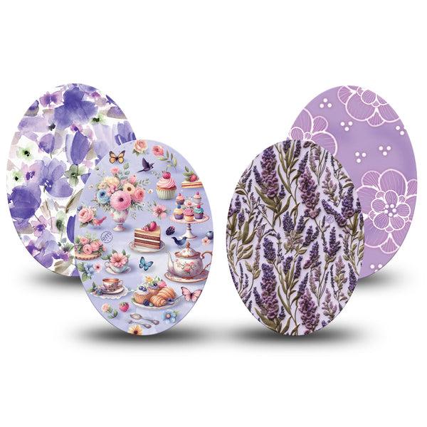 ExpressionMed Garden Party Medtronic Guardian Enlite Universal Oval, 4-Pack Tape Whimsical purple prints Best Covers for CGM