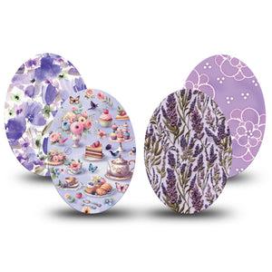 ExpressionMed Garden Party Medtronic Guardian Enlite Universal Oval, 4-Pack Tape Whimsical purple prints Best Covers for CGM