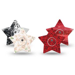 ExpressionMed Crimson Bloom Variety Pack Freestyle Libre 3 and Libre 3 Plus Star, 4-Pack Tape and 4-Pack Sticker, Valentines roses Overlay Tape for CGM