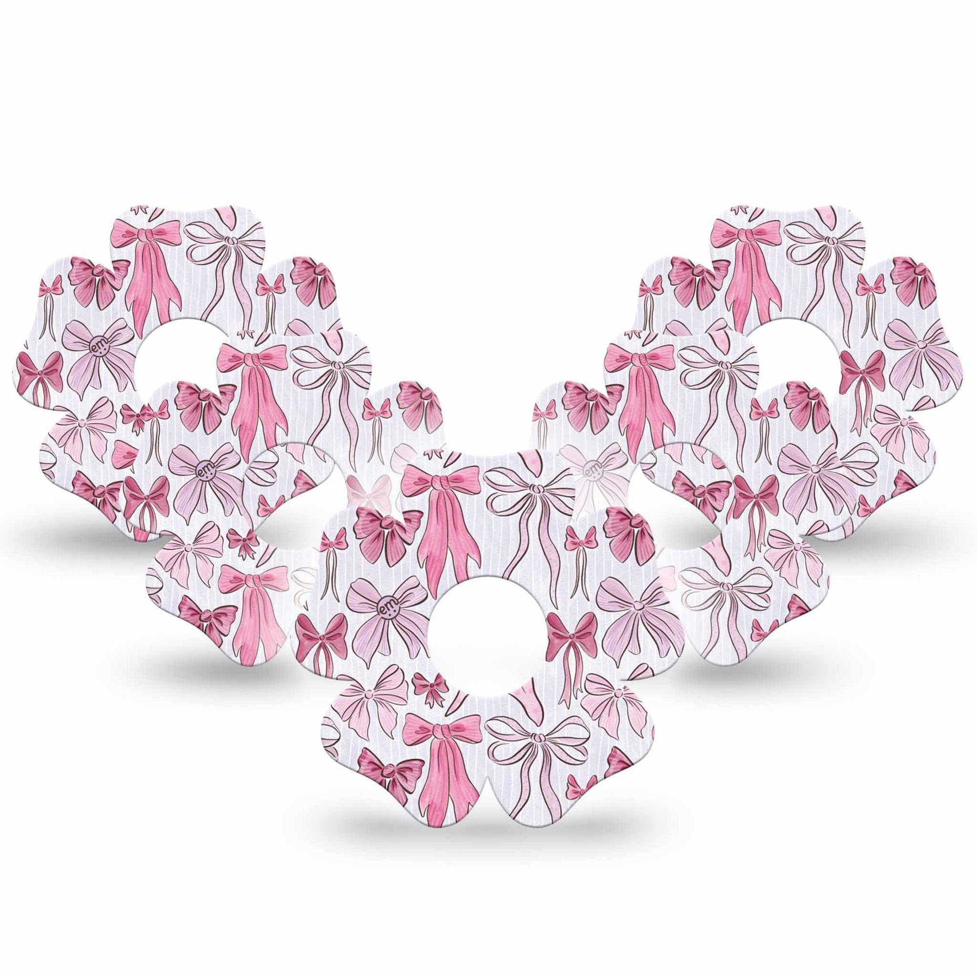 ExpressionMed Bows and Ribbons Freestyle Libre 3 and Libre 3 Plus Flower Shape Tape 5-Pack Tape Delicate Pink Bows, Plaster CGM Design
