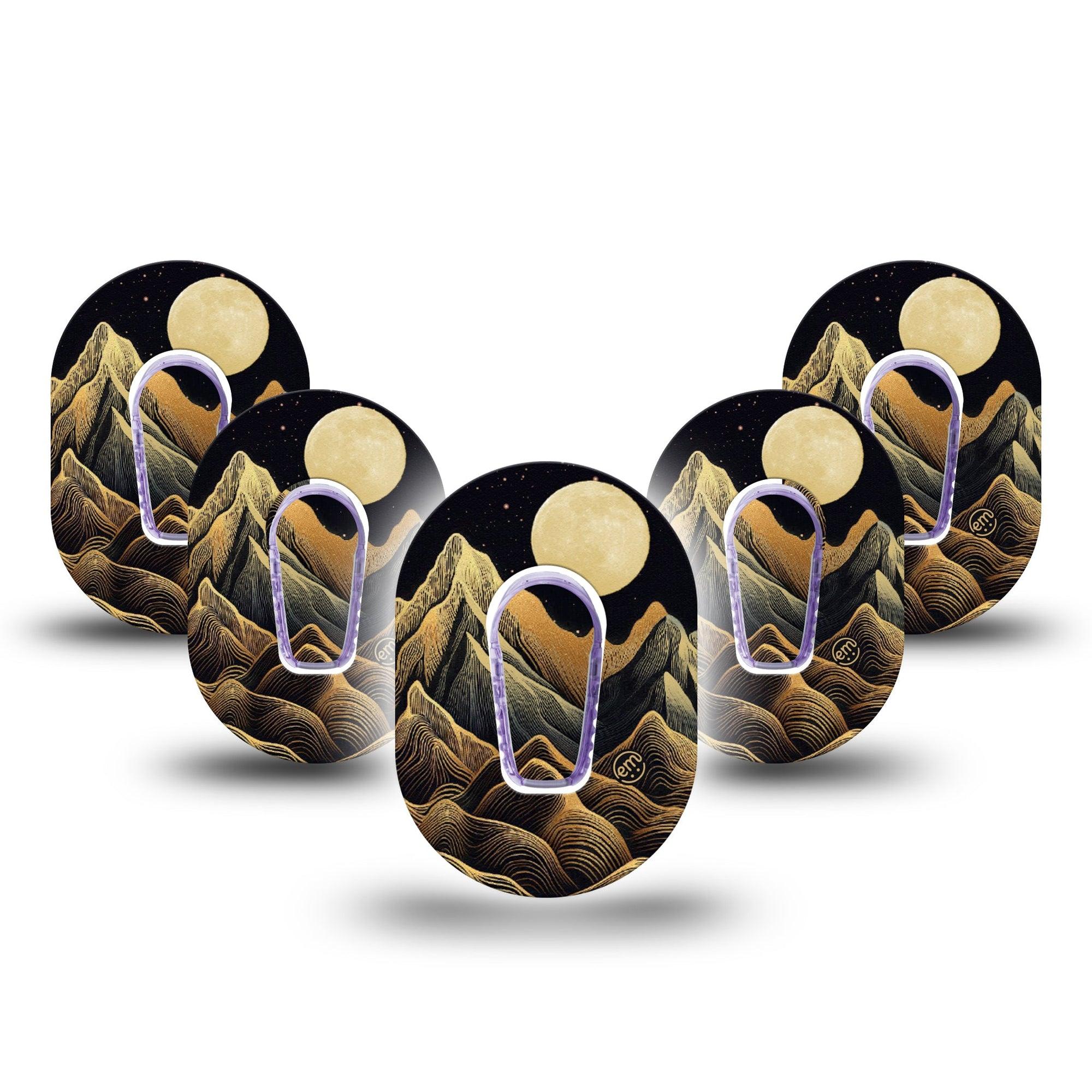 ExpressionMed Black Mountain Dexcom G6 Mini Tape, 5-Pack Tape and 5-Pack Sticker Line Art Nature Scene, Adhesive Tape CGM Design