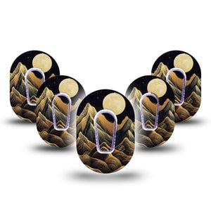 ExpressionMed Black Mountain Dexcom G6 Mini Tape, 5-Pack Tape and 5-Pack Sticker Line Art Nature Scene, Adhesive Tape CGM Design