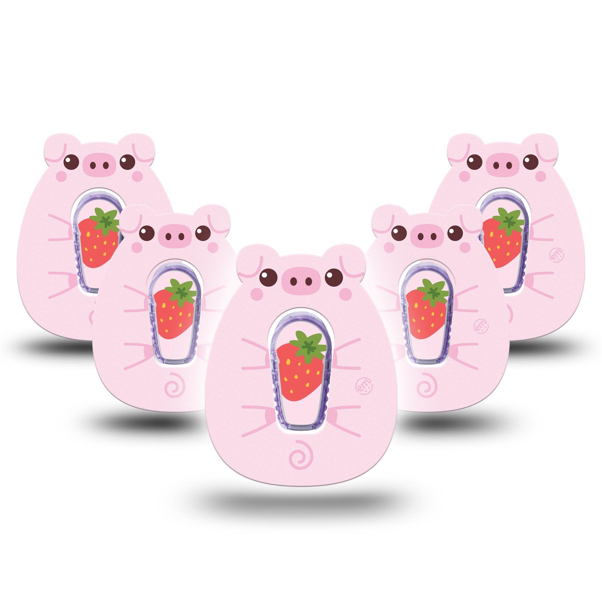 ExpressionMed Strawberry Piglet Dexcom G6 Gumdrop Shape Tape, 5-Pack Tape and 5-Pack Sticker Strawberries Overlay Patch CGM Design