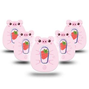 ExpressionMed Strawberry Piglet Dexcom G6 Gumdrop Shape Tape, 5-Pack Tape and 5-Pack Sticker Strawberries Overlay Patch CGM Design