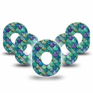ExpressionMed Mermaid Scales Dexcom G7 and Dexcom Stelo Glucose Biosensor System, 5-Pack mermaid scale pattern Adhesive Patch for Continuous Glucose Monitor