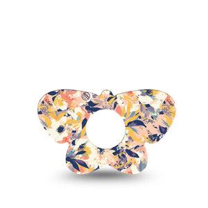 ExpressionMed Tinted Blooms Infusion Set Butterfly Shape Tape 5-Pack Blended Orange Blue Florals Plaster Continuous Glucose Monitor Design