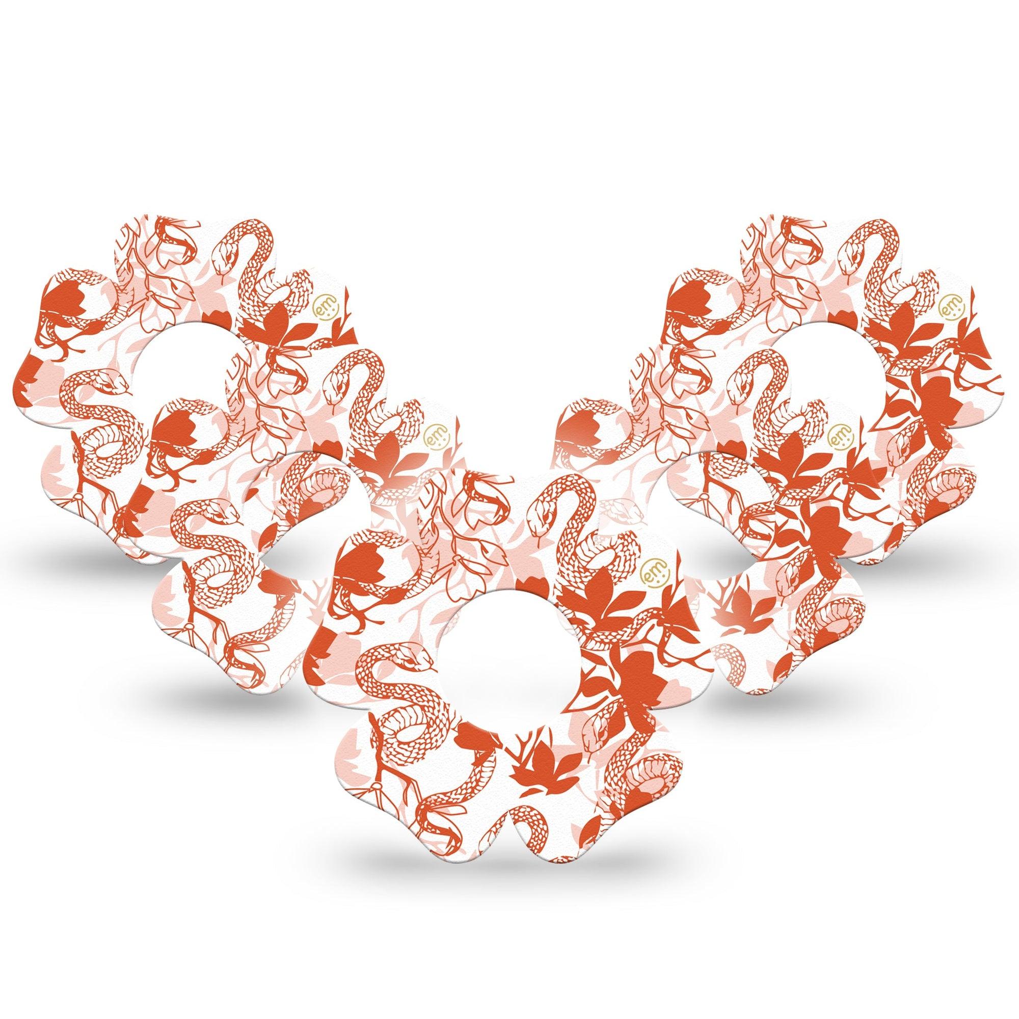 ExpressionMed Lava Coil Floral Infusion Set Flower Shape Tape 10-Pack Tape Viper Snake Vine Orange Outline, Plaster Continuous Glucose Monitor Design