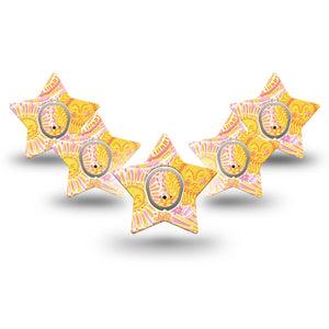 ExpressionMed Bright Sunshine Dexcom G7 and Dexcom Stelo Glucose Biosensor System Star, 5-Pack Tape and 5-Pack Sticker golden summer aesthetic Plaster for Continuous Glucose Monitor