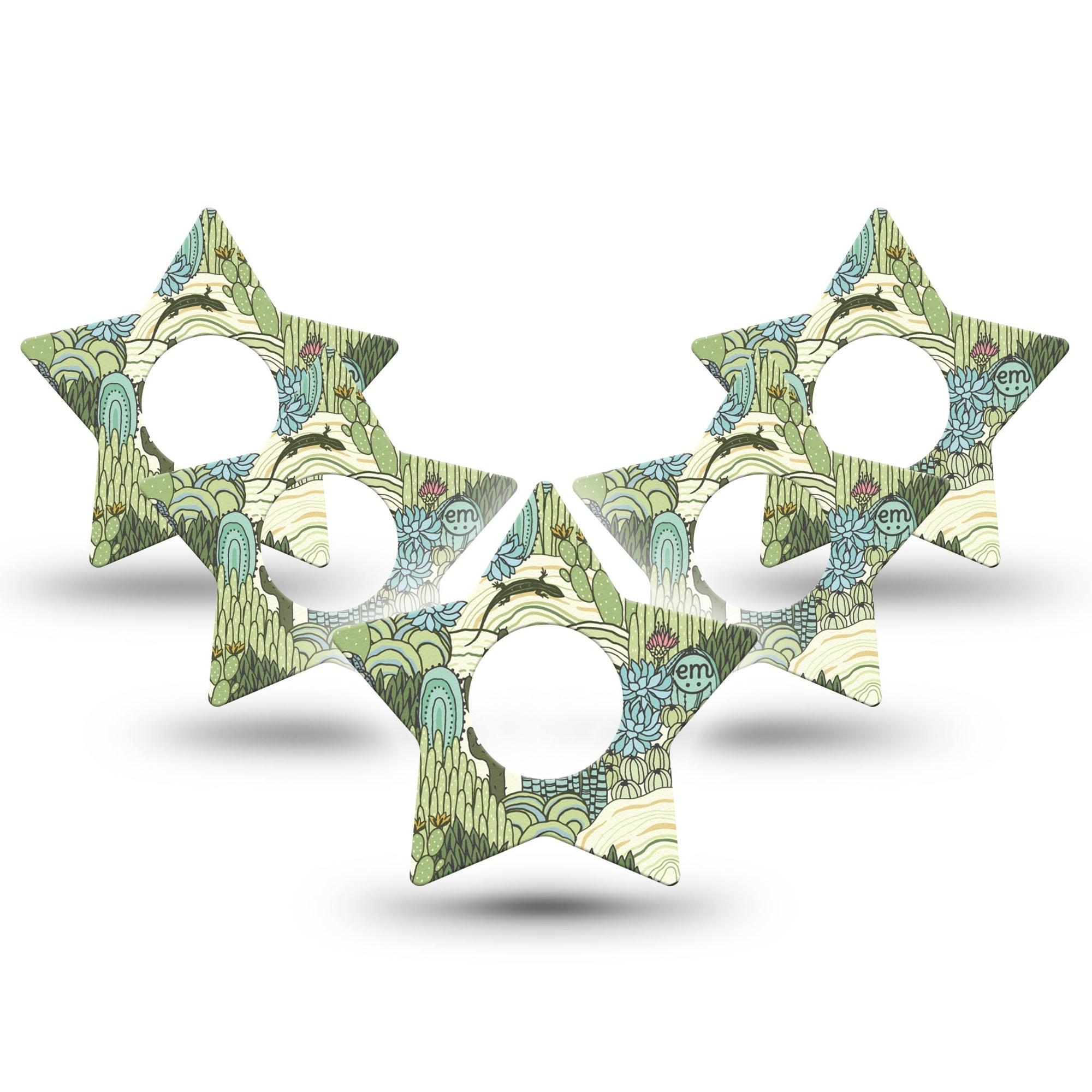 ExpressionMed Cactus Infusion Set Star Shape Tape 10-Pack Tape Desert Cacti Blooms, Fixing Ring Patch Continuous Glucose Monitor Design