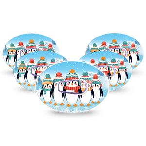 ExpressionMed Penguins In Row Dexcom G6 Tape 5-Pack Tape and 5-Pack Sticker Group of Holiday Penguins, Plaster CGM Design