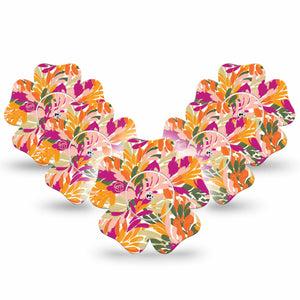 ExpressionMed Retro Brush Stroke Freestyle Libre 2 and Libre 2 Plus Flower Shape Tape, Abbott Lingo, 5-Pack Tape and 5-Pack Sticker Spring Plant-Inspired Art, Plaster CGM Design