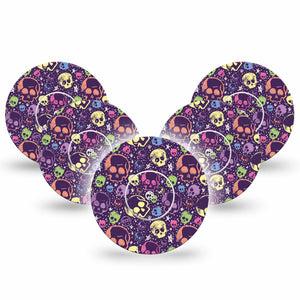ExpressionMed Neon Skulls Freestyle Libre and Libre 2 Plus Tape, Abbott Lingo, 5-Pack Tape and 5-Pack Sticker Glowing Neon Skulls Inspired, Fixing Ring Tape Continuous Glucose Monitor Design