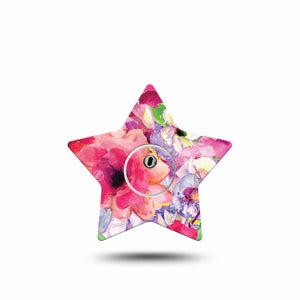 ExpressionMed Watercolor Red Flowers Freestyle Libre 3 Star Shape Tape Single Tape and Single Sticker Vivid Pink Painted Florals Patch CGM Design