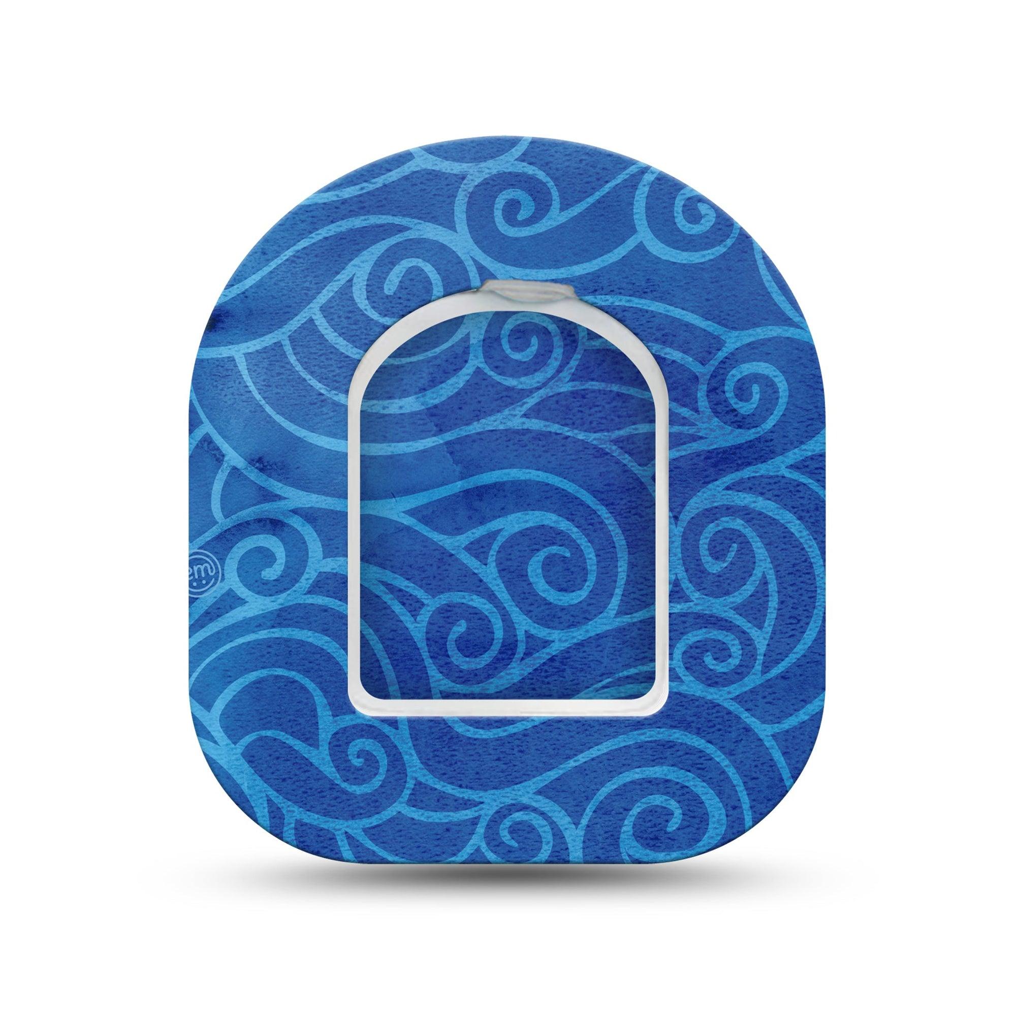 ExpressionMed Watercolor Waves Omnipod Surface Center Sticker and Mini Tape Swirly Blue Waves Themed Vinyl Sticker and Tape Design Pump Design