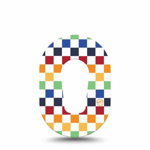 ExpressionMed Rainbow Checkerboard Dexcom G6 Mini Tape Single Tape Colorful Checkered Pattern, Adhesive Tape CGM Design