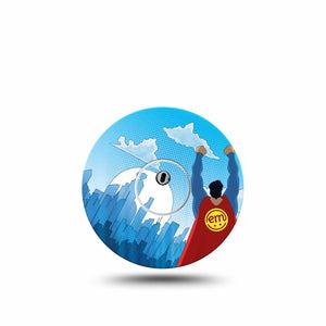 ExpressionMed Super Man Freestyle Libre 3 and Libre 3 Plus Sticker and Tape  Flying Hero, Vinyl Sticker and Tape Pairing CGM Design