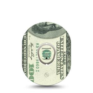 ExpressionMed Feeling $100 Dexcom G7 Sticker and Tape, Dexcom Stelo Glucose Biosensor System,  100 Dollar Currency, Vinyl Sticker and Tape Pairing Continuous Glucose Monitor Design