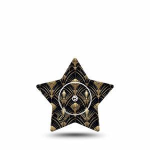ExpressionMed Midnight Deco Freestyle Libre, Libre 2 Plus, and Abbott Lingo Star, Single Tape and Single Sticker Gold geometric style Patch for CGM