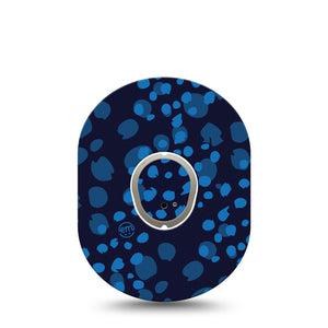ExpressionMed Blue Drops Dexcom G7 Sticker and Tape, Dexcom Stelo Glucose Biosensor System,  Navy With Light Blue Shapes, Vinyl Sticker and Tape Pairing Continuous Glucose Monitor Design