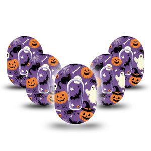 ExpressionMed Happy Halloween Dexcom G6 Mini Tape 5-Pack Tape and 5-Pack Sticker Fun Spooky Halloween Designs Theme Adhesive Tape CGM Design