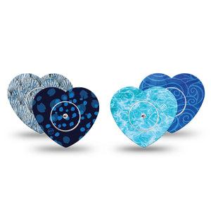 ExpressionMed Coastal Blues Freestyle Libre, Libre 2 Plus, and Abbott Lingo Heart, tape and sticker  ocean inspired design Decorative Patch for CGM