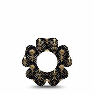 ExpressionMed Midnight Deco Freestyle Libre, Libre 2 Plus, and Abbott Lingo Flower, Single Tape Sleek gold print Decorative Adhesive Tape for CGM