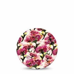 ExpressionMed Maroon Flowers Freestyle Libre and Libre 2 Plus Overpatch, Abbott Lingo, Single Tape Wispy Red Flowers, Fixing Ring Patch CGM Design