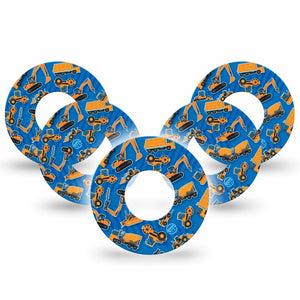 ExpressionMed Construction Trucks Freestyle Libre and Libre 2 Plus Tape, Abbott Lingo, 5-Pack Tape Bulldozer Truck Print, Fixing Ring Tape Continuous Glucose Monitor Design