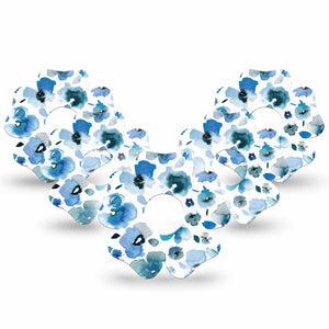 ExpressionMed Sapphire Petals Freestyle Libre 3 Flower Shape Tape 5-Pack Blue petal pattern  CGM Design